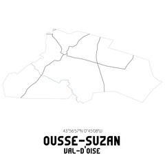 OUSSE-SUZAN Val-d'Oise. Minimalistic street map with black and white lines.