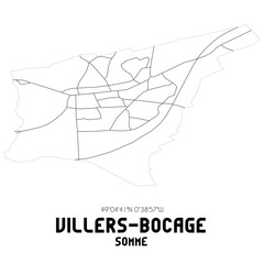 VILLERS-BOCAGE Somme. Minimalistic street map with black and white lines.