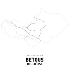BETOUS Val-d'Oise. Minimalistic street map with black and white lines.