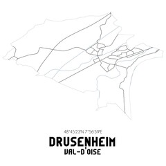 DRUSENHEIM Val-d'Oise. Minimalistic street map with black and white lines.