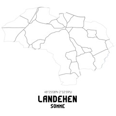 LANDEHEN Somme. Minimalistic street map with black and white lines.