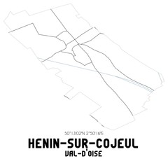 HENIN-SUR-COJEUL Val-d'Oise. Minimalistic street map with black and white lines.