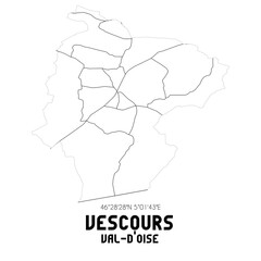 VESCOURS Val-d'Oise. Minimalistic street map with black and white lines.