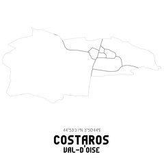 COSTAROS Val-d'Oise. Minimalistic street map with black and white lines.