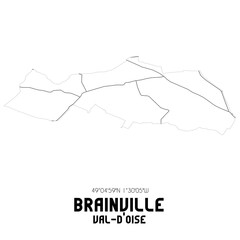 BRAINVILLE Val-d'Oise. Minimalistic street map with black and white lines.