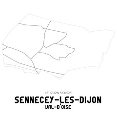 SENNECEY-LES-DIJON Val-d'Oise. Minimalistic street map with black and white lines.