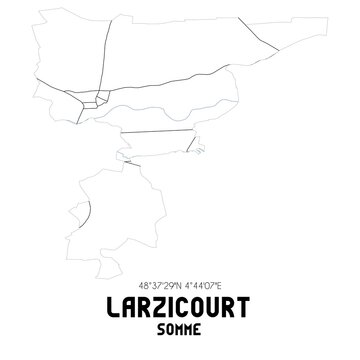 LARZICOURT Somme. Minimalistic street map with black and white lines.