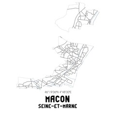 MACON Seine-et-Marne. Minimalistic street map with black and white lines.