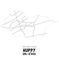 HUPPY Val-d'Oise. Minimalistic street map with black and white lines.