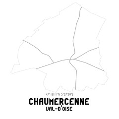 CHAUMERCENNE Val-d'Oise. Minimalistic street map with black and white lines.