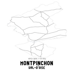 MONTPINCHON Val-d'Oise. Minimalistic street map with black and white lines.