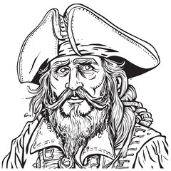 Coloring book illustration of pirate portrait