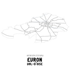 Obraz premium EVRON Val-d'Oise. Minimalistic street map with black and white lines.