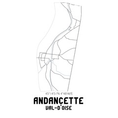 ANDANCETTE Val-d'Oise. Minimalistic street map with black and white lines.