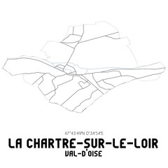 LA CHARTRE-SUR-LE-LOIR Val-d'Oise. Minimalistic street map with black and white lines.