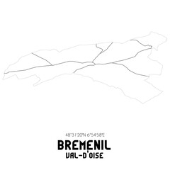BREMENIL Val-d'Oise. Minimalistic street map with black and white lines.