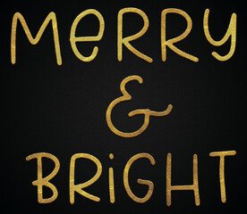 Merry and bright golden calligraphy design banner