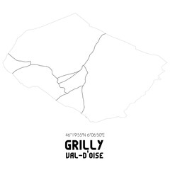 GRILLY Val-d'Oise. Minimalistic street map with black and white lines.
