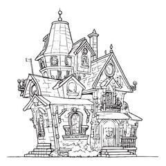 Abstract vintage house in coloring book style