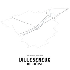 VILLESENEUX Val-d'Oise. Minimalistic street map with black and white lines.