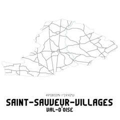 Obraz premium SAINT-SAUVEUR-VILLAGES Val-d'Oise. Minimalistic street map with black and white lines.