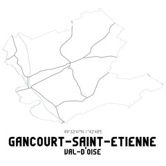 GANCOURT-SAINT-ETIENNE Val-d'Oise. Minimalistic street map with black and white lines.