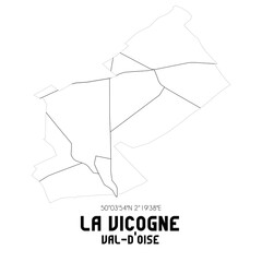 LA VICOGNE Val-d'Oise. Minimalistic street map with black and white lines.