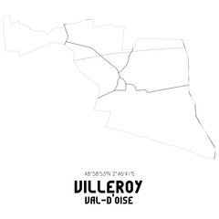 VILLEROY Val-d'Oise. Minimalistic street map with black and white lines.