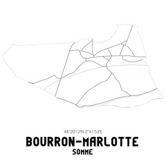 BOURRON-MARLOTTE Somme. Minimalistic street map with black and white lines.