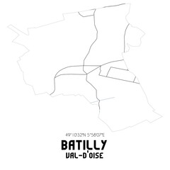 BATILLY Val-d'Oise. Minimalistic street map with black and white lines.