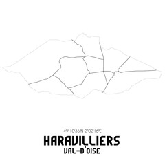 HARAVILLIERS Val-d'Oise. Minimalistic street map with black and white lines.