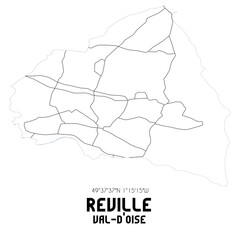 REVILLE Val-d'Oise. Minimalistic street map with black and white lines.