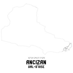 ANCIZAN Val-d'Oise. Minimalistic street map with black and white lines.
