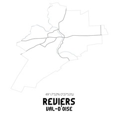 REVIERS Val-d'Oise. Minimalistic street map with black and white lines.