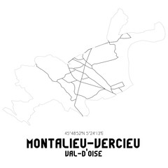 MONTALIEU-VERCIEU Val-d'Oise. Minimalistic street map with black and white lines.