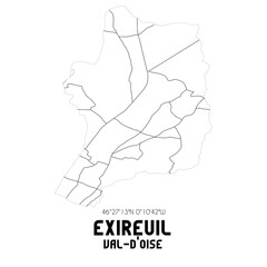 EXIREUIL Val-d'Oise. Minimalistic street map with black and white lines.