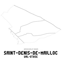 SAINT-DENIS-DE-MAILLOC Val-d'Oise. Minimalistic street map with black and white lines.