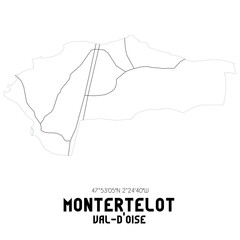MONTERTELOT Val-d'Oise. Minimalistic street map with black and white lines.