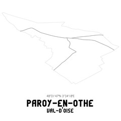 PAROY-EN-OTHE Val-d'Oise. Minimalistic street map with black and white lines.