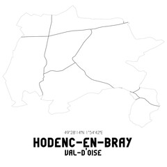 HODENC-EN-BRAY Val-d'Oise. Minimalistic street map with black and white lines.