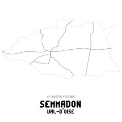 SEMMADON Val-d'Oise. Minimalistic street map with black and white lines.