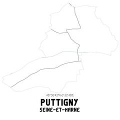 PUTTIGNY Seine-et-Marne. Minimalistic street map with black and white lines.