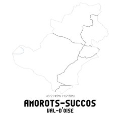 AMOROTS-SUCCOS Val-d'Oise. Minimalistic street map with black and white lines.