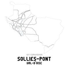 SOLLIES-PONT Val-d'Oise. Minimalistic street map with black and white lines.