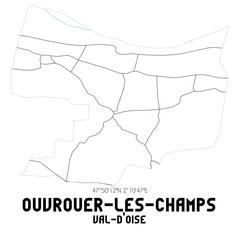 OUVROUER-LES-CHAMPS Val-d'Oise. Minimalistic street map with black and white lines.
