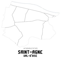 SAINT-AGNE Val-d'Oise. Minimalistic street map with black and white lines.