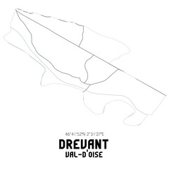DREVANT Val-d'Oise. Minimalistic street map with black and white lines.