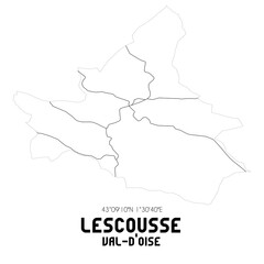 LESCOUSSE Val-d'Oise. Minimalistic street map with black and white lines.