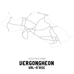 VERGONGHEON Val-d'Oise. Minimalistic street map with black and white lines.