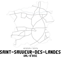 SAINT-SAUVEUR-DES-LANDES Val-d'Oise. Minimalistic street map with black and white lines.